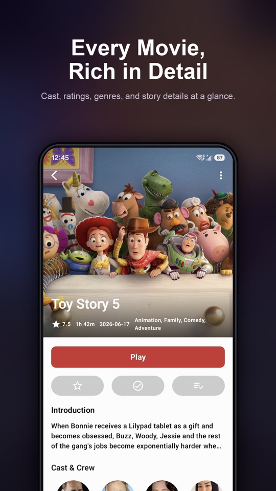 Stream media details screen with episode and playback information